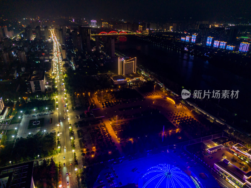 陕西宝鸡夜景交通航拍图