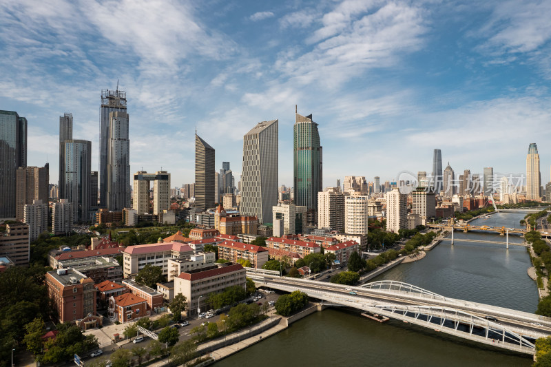 天津海河风景线小白楼商圈城市建筑风光航拍