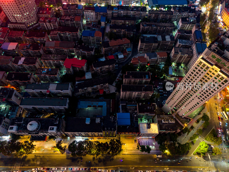 岳阳夜景交通航拍图