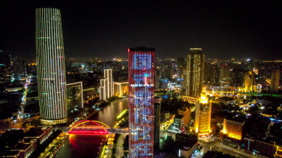 天津城市风光夜景航拍