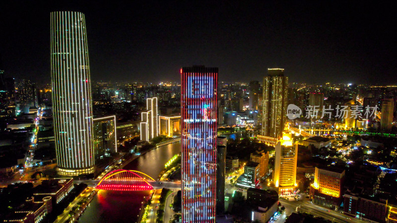 天津城市风光夜景航拍