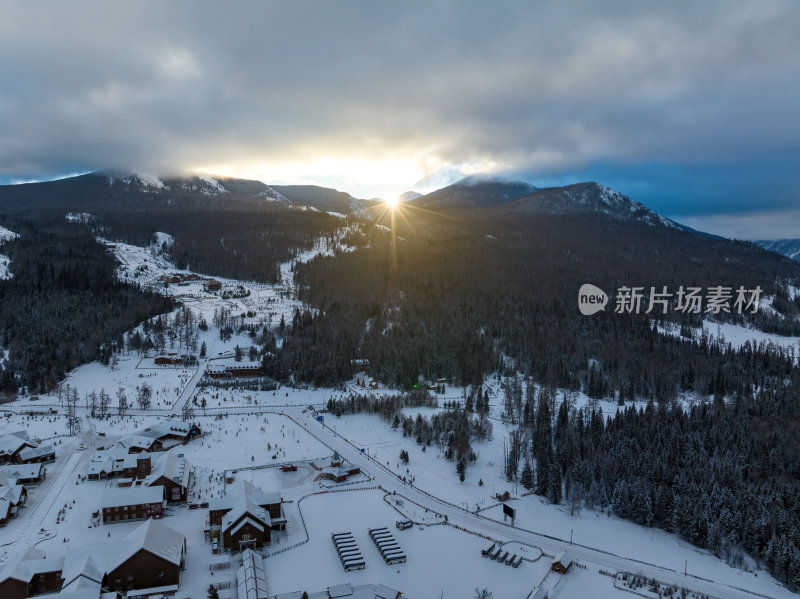 新疆北疆阿勒泰喀纳斯冬季雪景童话世界航拍