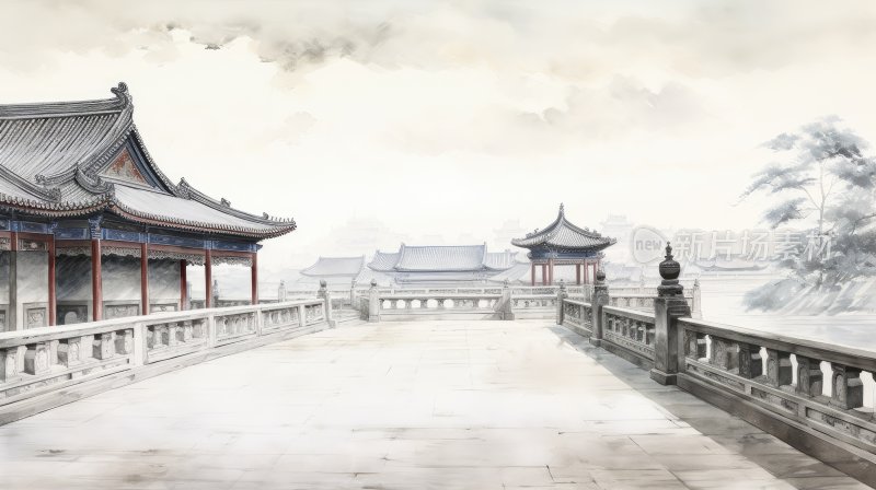 中国传统水墨画，北京紫禁城