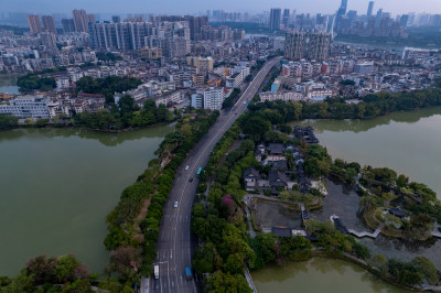 广东惠州西湖景区清晨航拍摄影图