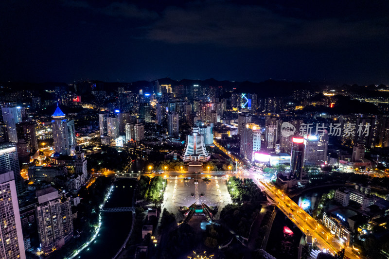 贵州贵阳筑城广场夜景航拍图