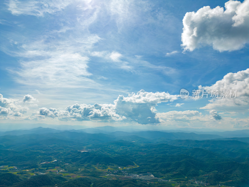 航拍天空高山农田田园村寨风光