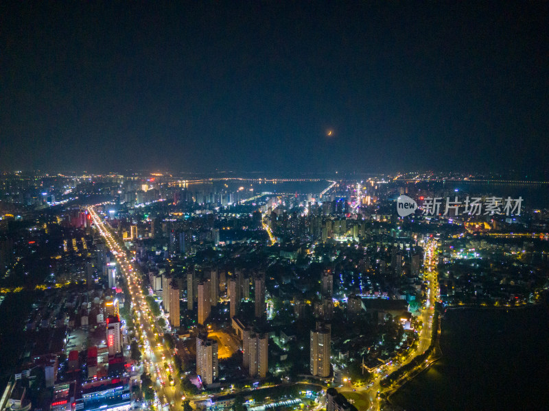 江西九江城市夜景灯光航拍图