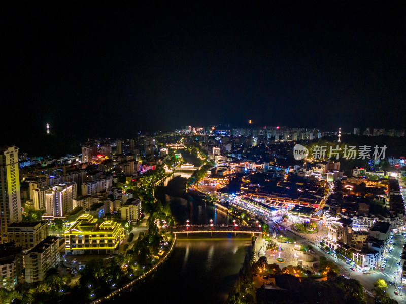 福建泰宁古城全景夜景灯光航拍图