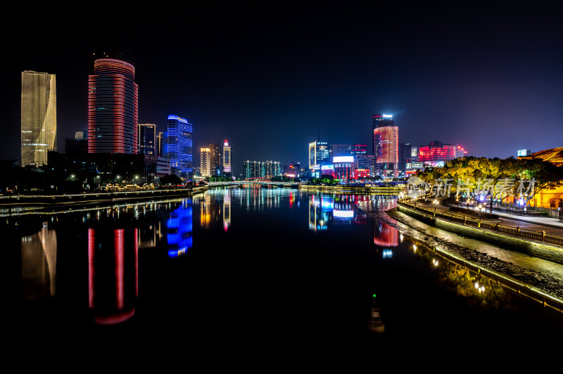 浙江宁波老外滩三江口夜景夜色城市建筑景观