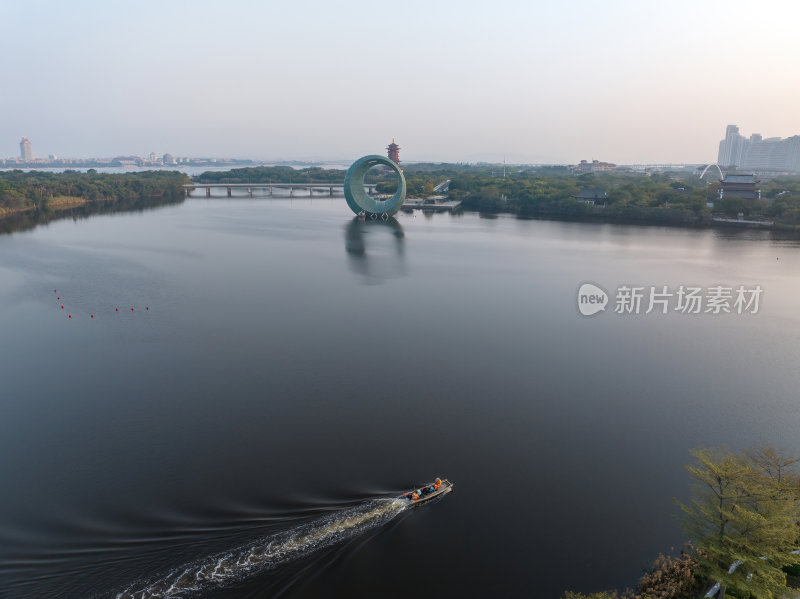 福建厦门集美水月广场杏林阁日落航拍