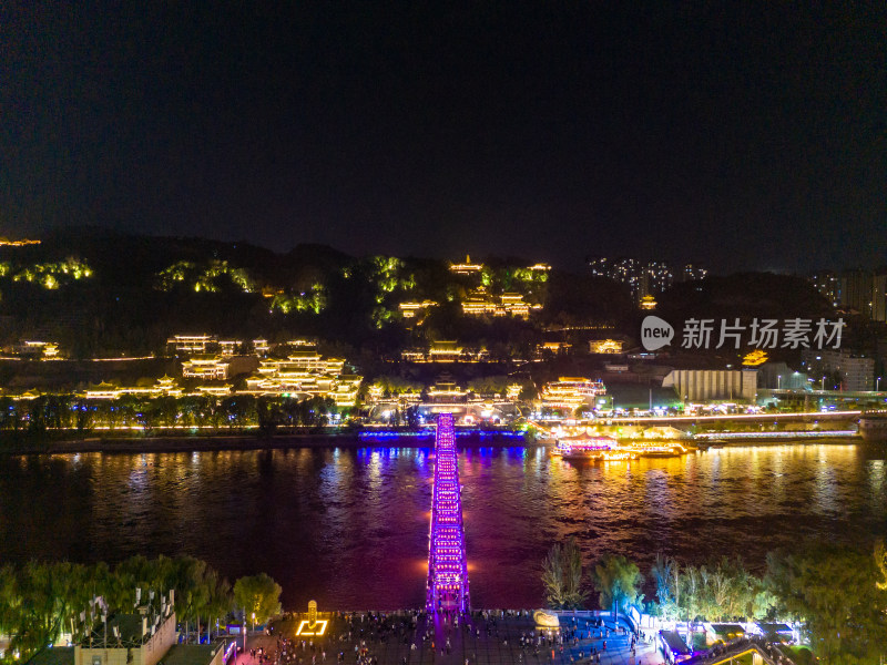 甘肃兰州夜景灯光航拍图