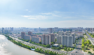 航拍昆山城市风光建筑大景