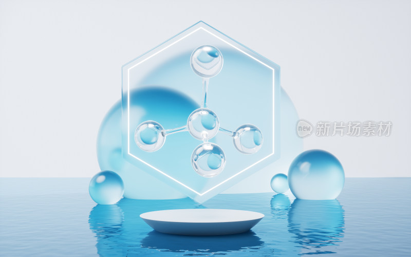透明分子与水面3D渲染