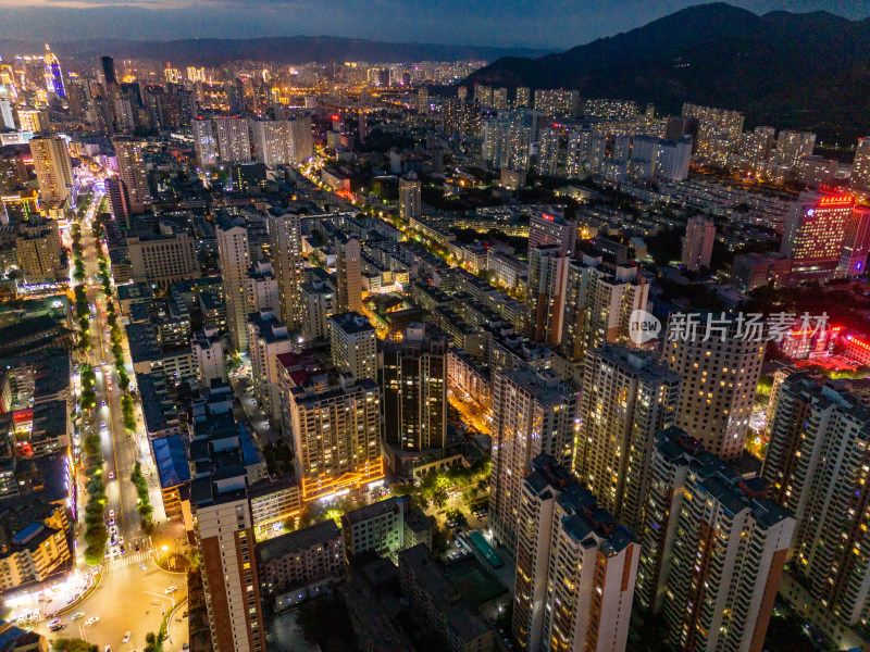 西宁城市夜幕降临夜景航拍图