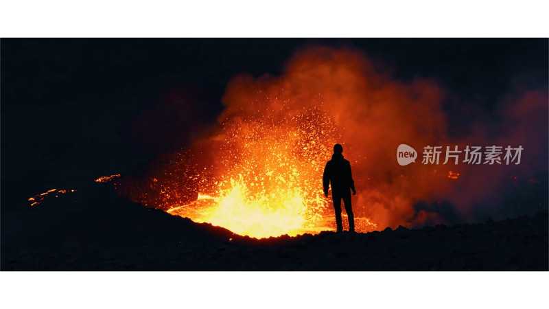 火山爆发时的熔岩爆发 站在火山口