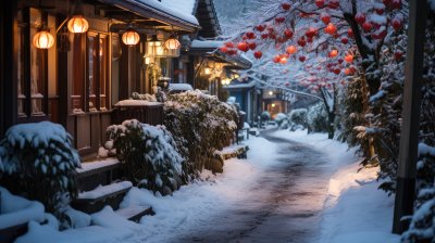 冬天下雪后的城镇街道