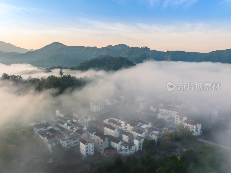 丽水缙云仙都风景区村庄日出航拍