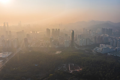 广东省深圳市福田区雾霾天气黄昏风光