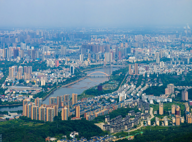 航拍夏季河南信阳城市与大别山自然风光