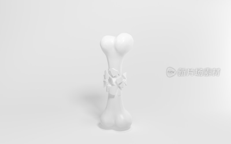 白色背景下的碎裂骨头 3D渲染