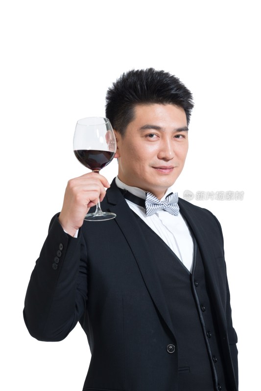 棚拍中年商务男士端酒杯