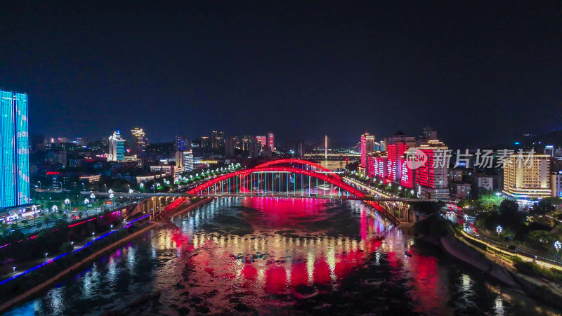 航拍四川宜宾金沙江戎州大桥夜景