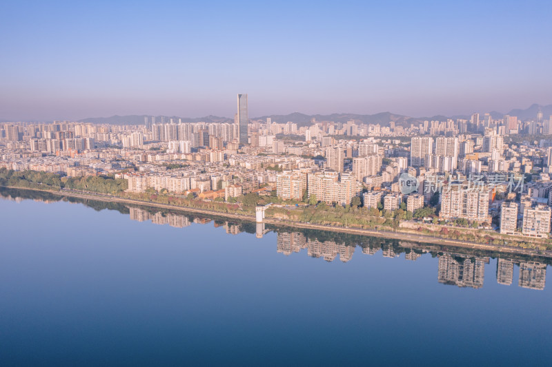 广西柳州柳江滨水城市风光航拍