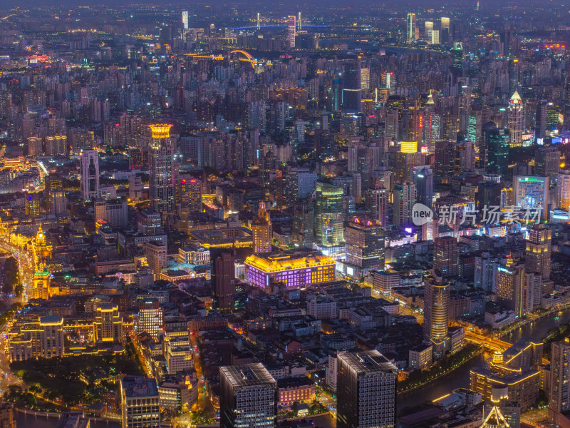 航拍上海现代都市摩天大楼陆家嘴外滩夜景