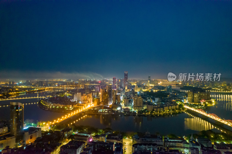 广西柳州柳江城市夜景灯光航拍摄影图