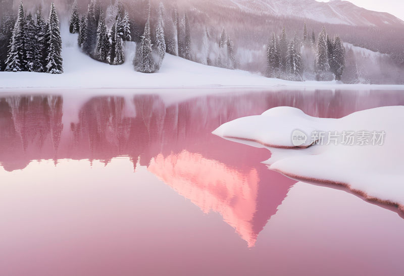 粉色梦幻雪山倒影