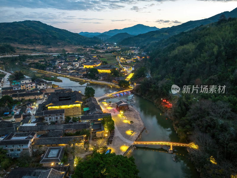 福建漳州永定云水谣客家土楼群建筑高空航拍