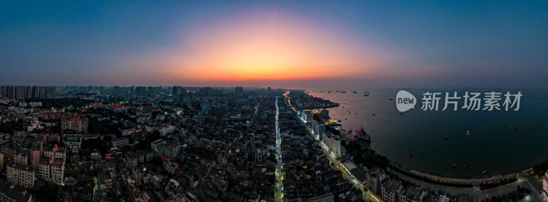 广西北海城市晚霞夜景图航拍