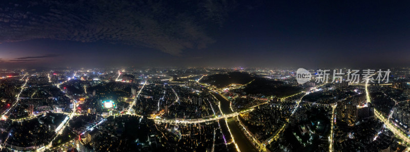 广东江门城市夜景交通城市大道航拍全景图