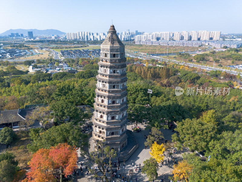 苏州虎丘塔航拍全景