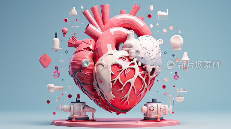 3D医疗医学插图，心脏