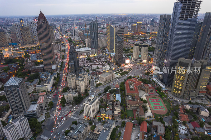 天津五大道文化旅游景区城市建筑夜景航拍