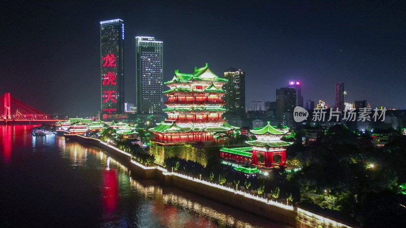 航拍江西南昌滕王阁夜景