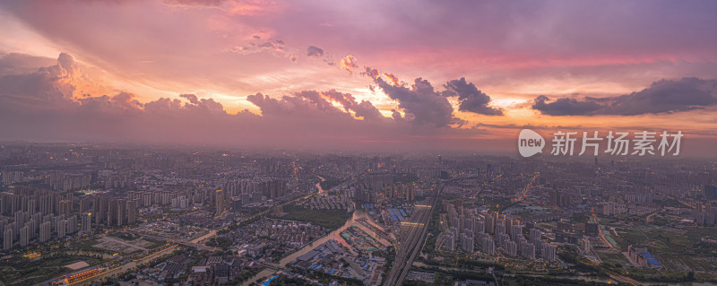 江苏省常州市城市晚霞特写航拍