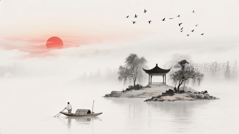 中秋节气水墨画禅意中国风文化艺术背景