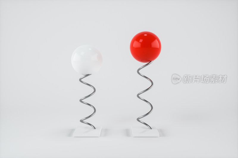 创意弹簧与小球 弹性的概念物体 三维渲染