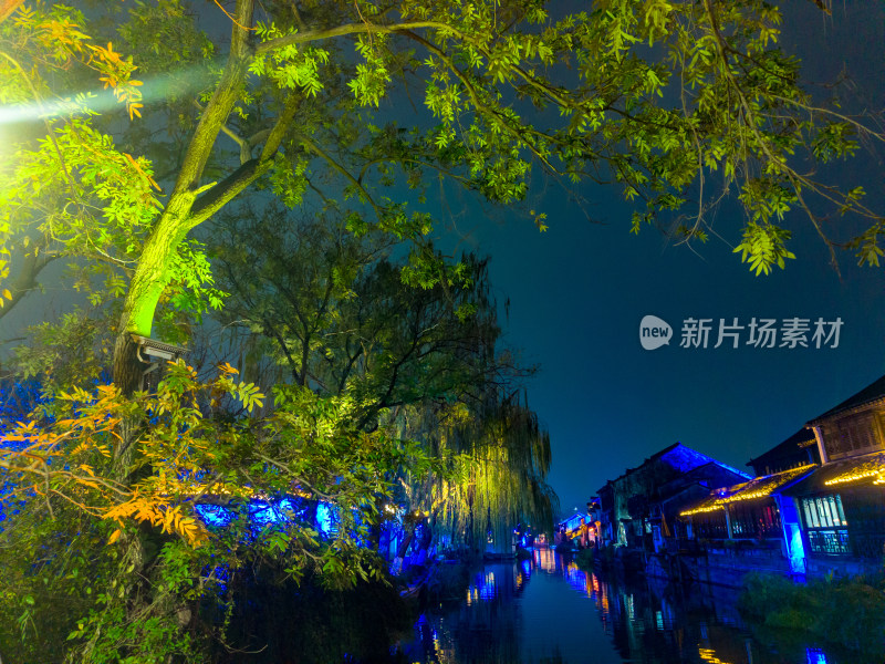 湖州南浔古镇夜景航拍图