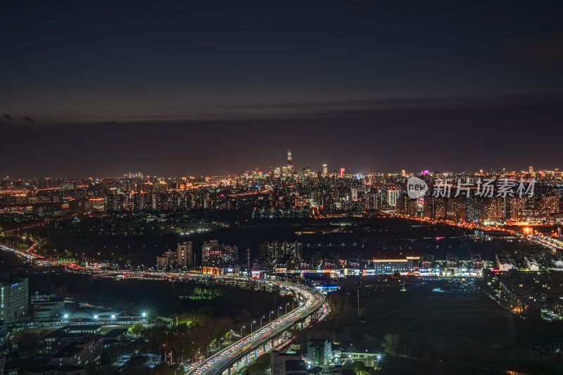 北京城市夜景俯瞰灯火通明的繁华景象