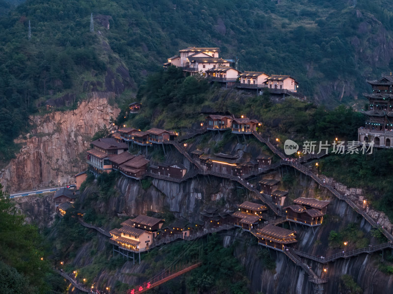 江西上饶网红景点望仙谷日出蓝调灯光航拍