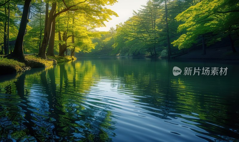 水面湖泊绿色自然宁静森林湖面背景