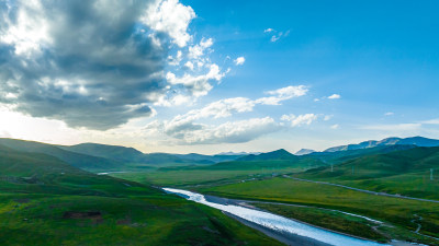 中国祁连山草原牧场航拍