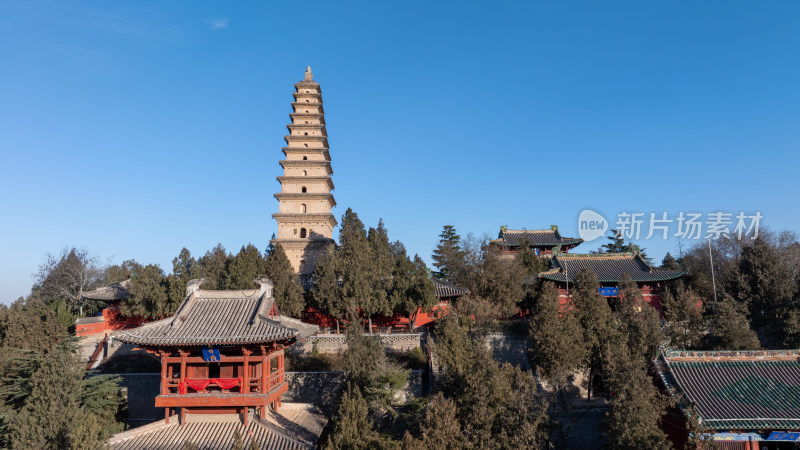 山西国宝文物普救寺莺莺塔航拍