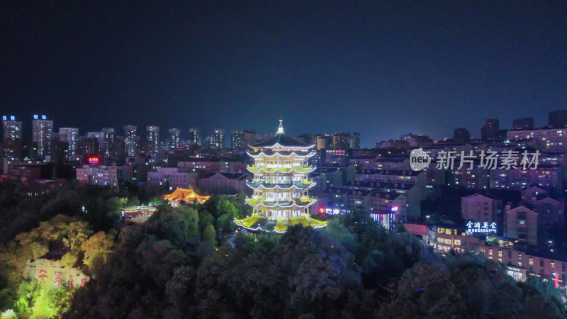 陕西安康安澜公园安澜楼夜景航拍