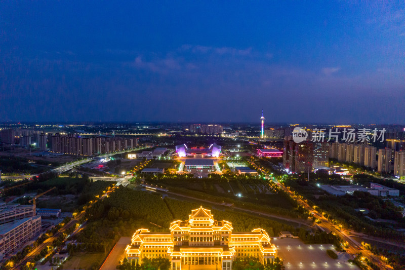 河南周口新城城市夜景灯光航拍图