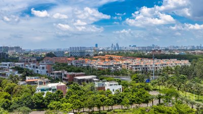 海南省海口鲁能希尔顿酒店的外景和游泳池