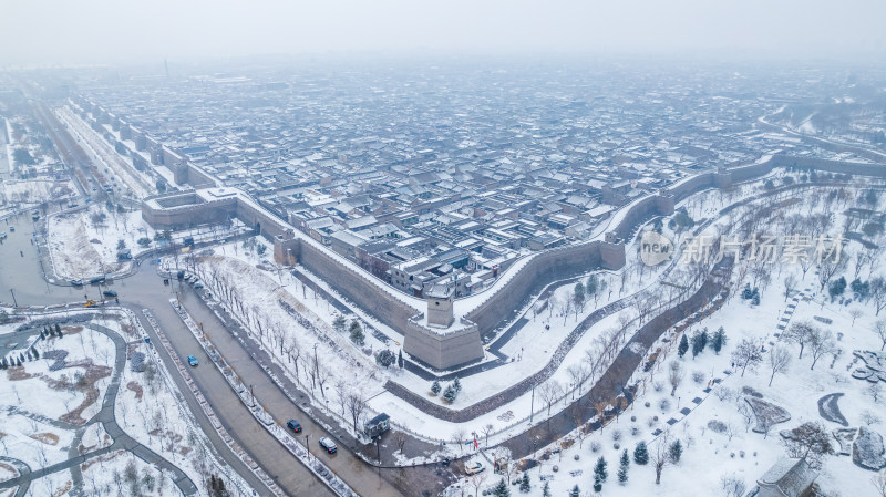 山西晋中平遥古城雪景航拍风景宣传